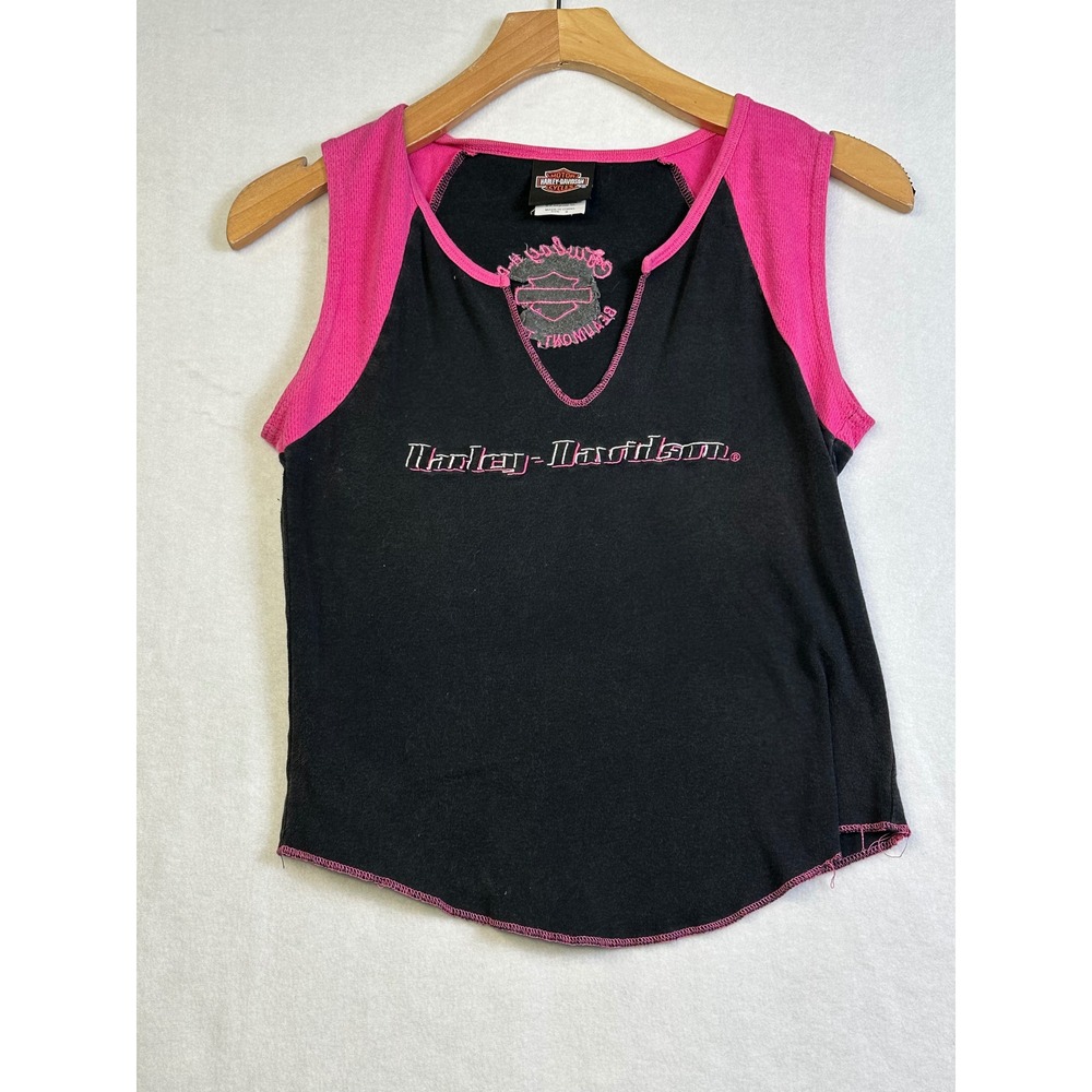 Harley-Davidson Womens Black Pink Sleeveless Embroidered Tank Top Small Beaumont